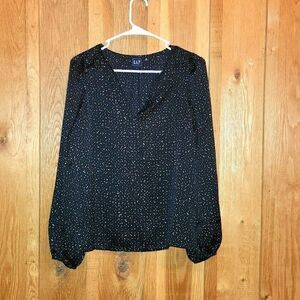 Gap V-neck Long Sleeve Lightweight Dressy Blouse, XS, Black & White Polka Dot